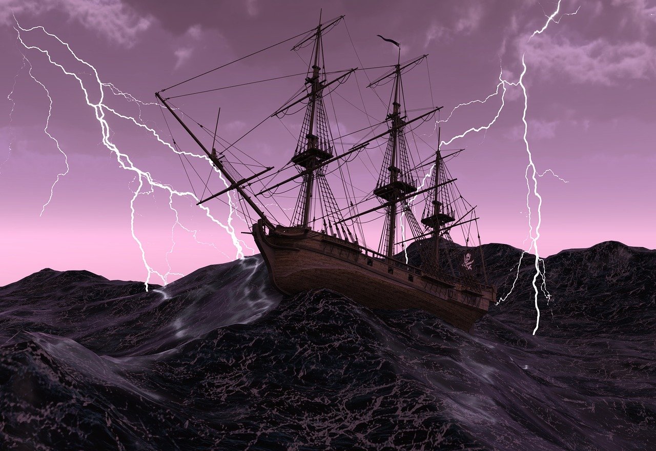Sailing ship in a storm